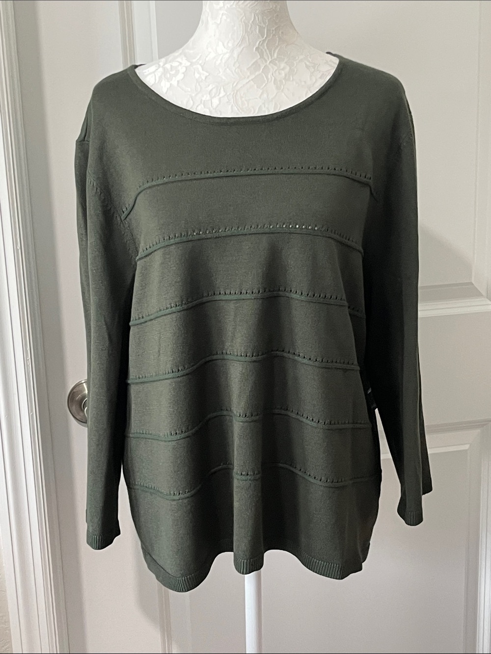 Rafaella Olive Green Knit Scoop Neck Sweater NWT XL